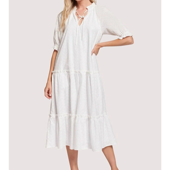 Lost + Wander Dresses & Skirts - Lost + Wander Womens White Eyelet Ruffle V-Neck Day Trip Midi Dress Size S